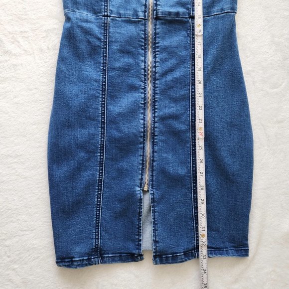 Vintage Y2K Zip Up Denim Dress Medium Blue Sleeveless // Large - Picture 9 of 12